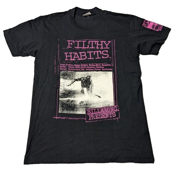 VTG 80s GRAIL BILLABONG FILTHY HABITS Movie Promo Men Large T-Shirt Made In USA